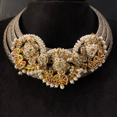 Strawberry Quartz and Pearl Necklace – handcrafted 92.5 sterling silver necklace by My Motifs, view 2