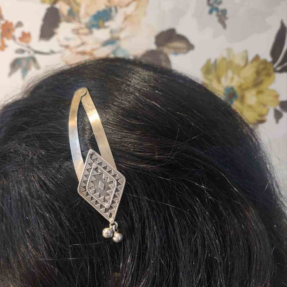 Tribal Tik Tak Pin – handcrafted 92.5 sterling silver hair pin by My Motifs