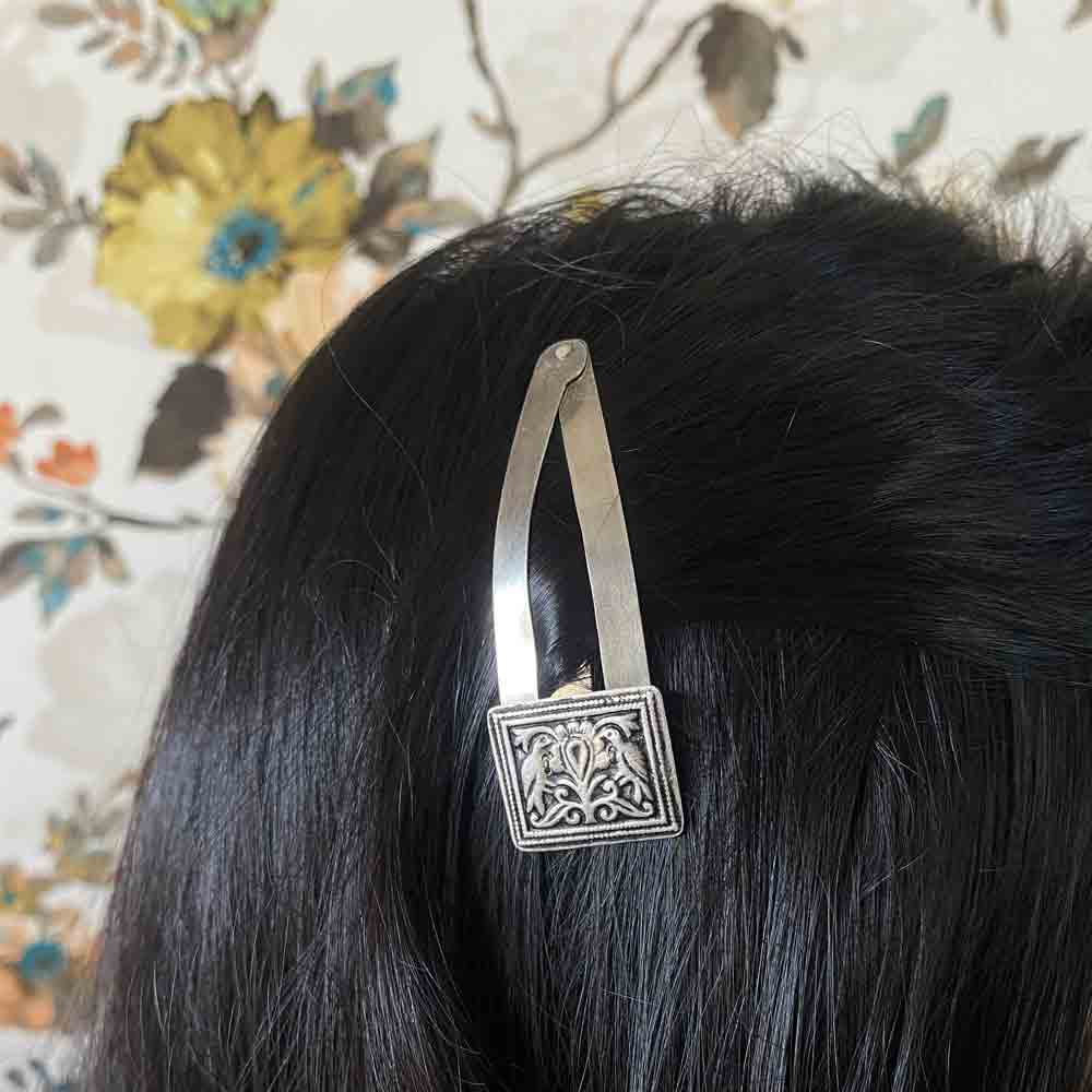 Silver Square Tik Tak Pin – handcrafted 92.5 sterling silver hair pin by My Motifs