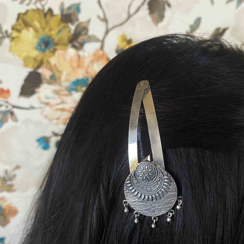 Circular Tik Tak Pin – handcrafted 92.5 sterling silver hair pin by My Motifs