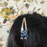 Blue Stone & Ghungroo Tik Tak Pin – handcrafted 92.5 sterling silver hair pin by My Motifs