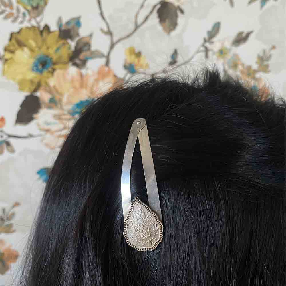 Silver Carved Tik Tak Pin – handcrafted 92.5 sterling silver hair pin by My Motifs