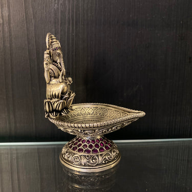 Silver ganesha diya – handcrafted 92.5 sterling silver diya by My Motifs, view 2