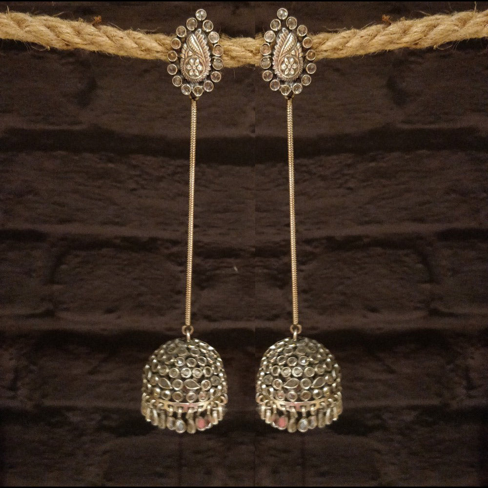 Pan Studded Long Drop Jhumkas – handcrafted 92.5 sterling silver jhumkas by My Motifs