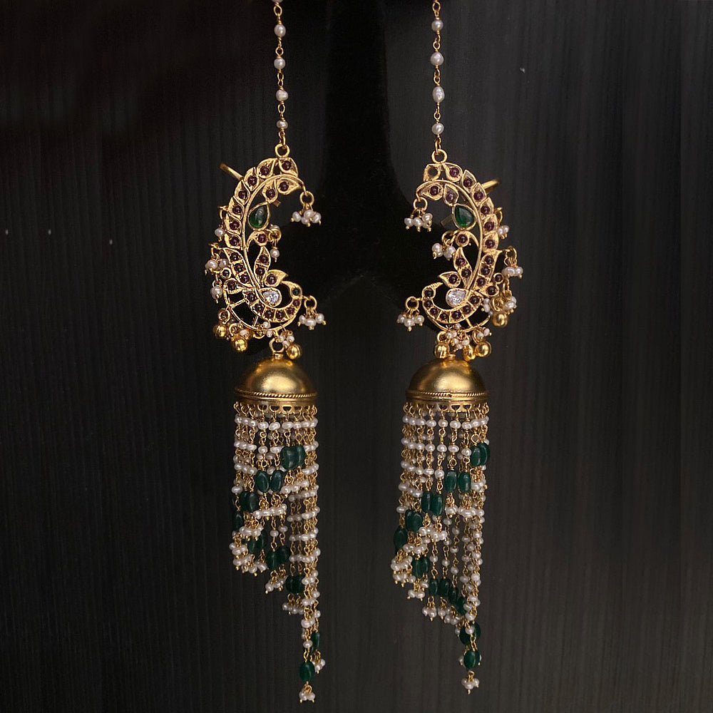 Eraj – silver jhumka earrings with pearls and peacock motifs – My Motifs