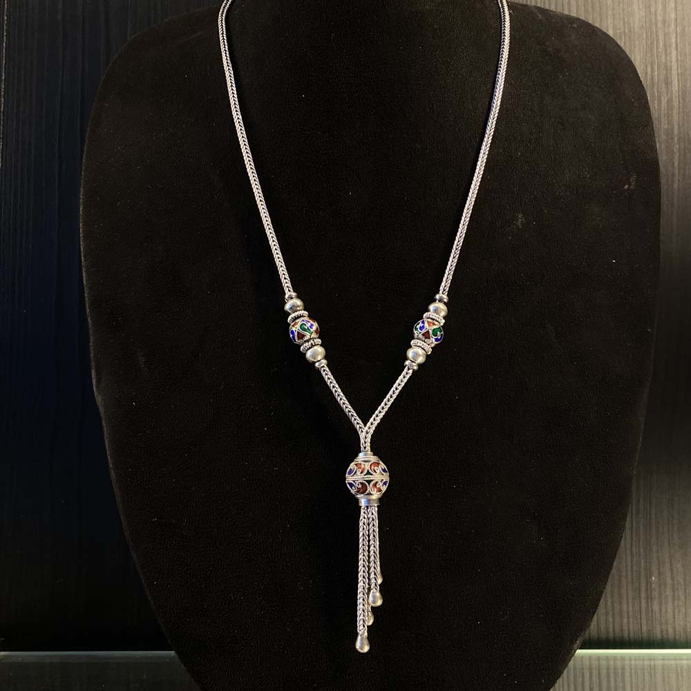 Ruva – silver necklace with meenakari and floral motifs – My Motifs