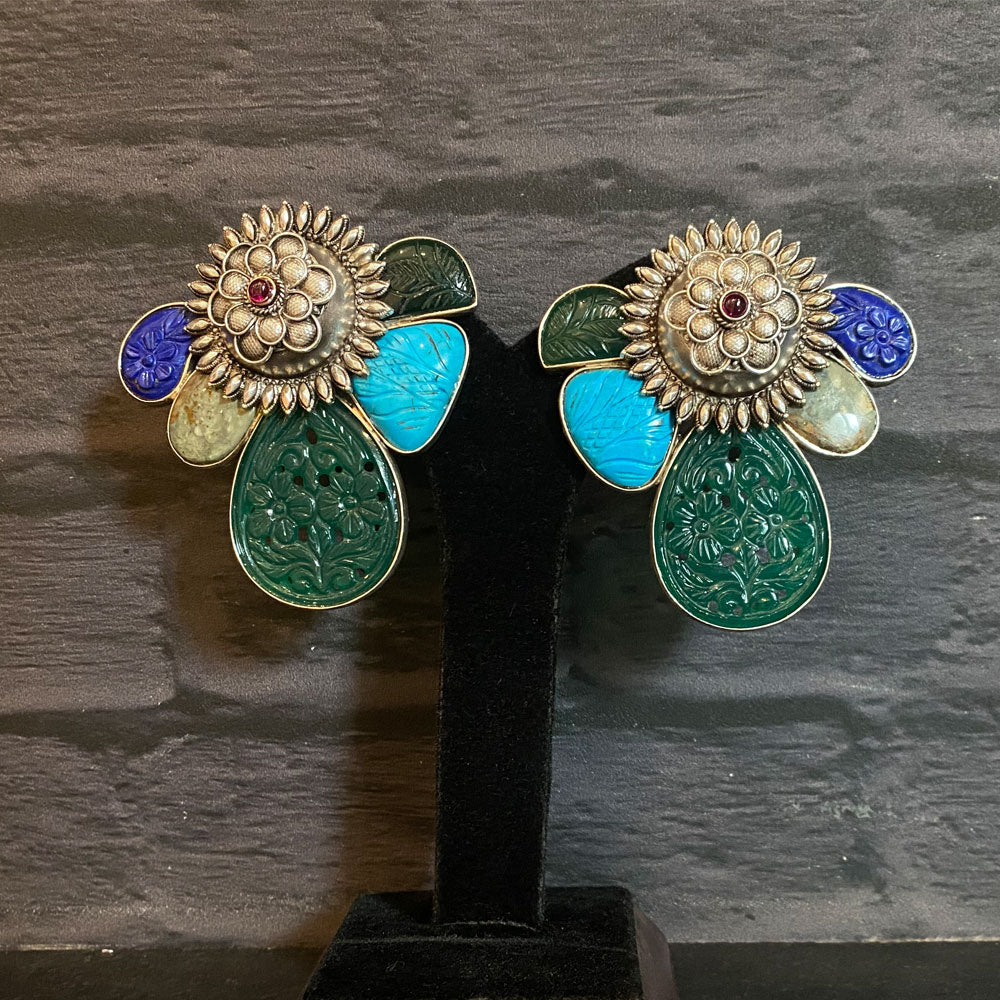Natural Stone Earring – handcrafted 92.5 sterling silver earrings by My Motifs