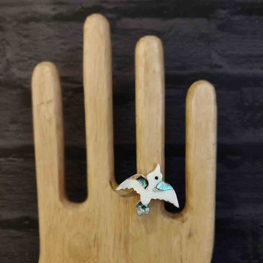 Dove Ring With Green Stone – handcrafted 92.5 sterling silver ring by My Motifs