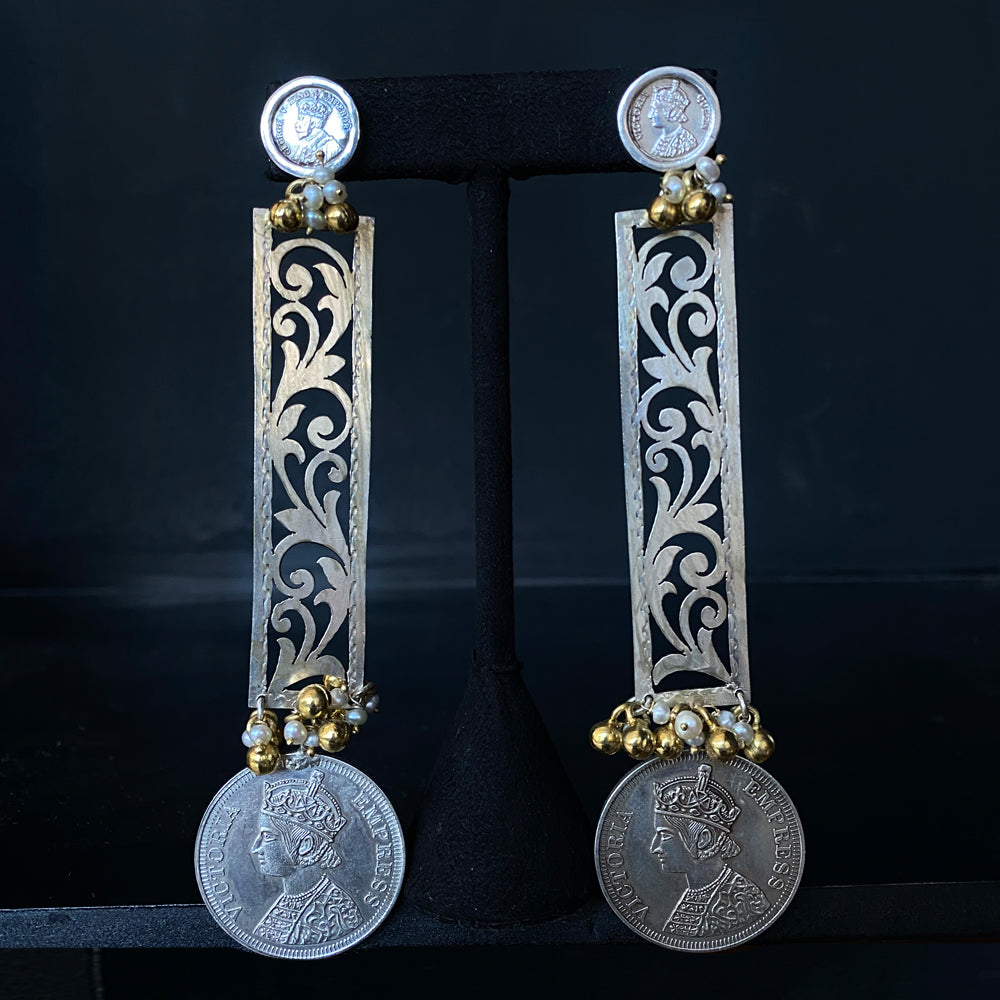 Victorian Long Earring – handcrafted 92.5 sterling silver earrings by My Motifs