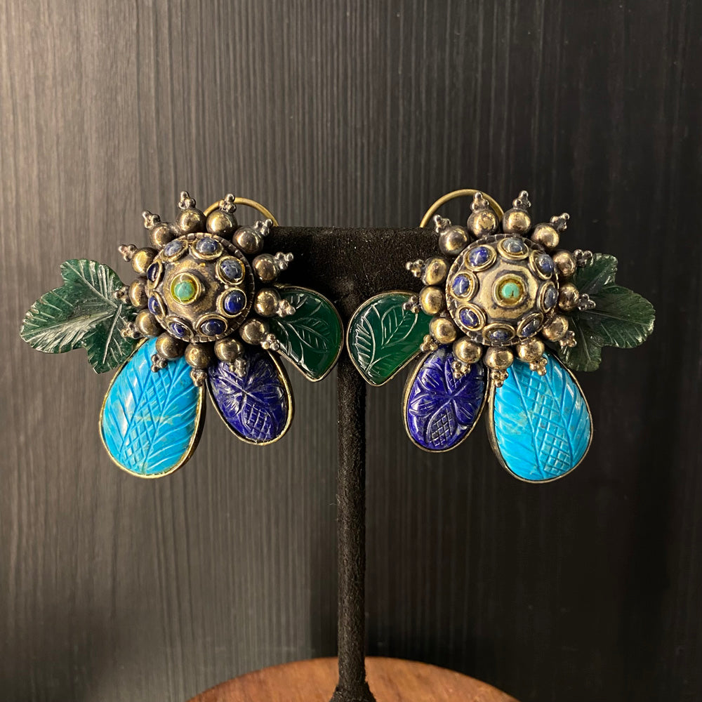 Vayah – silver stud earrings with turquoise and lapis – My Motifs