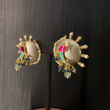 Akrur – handcrafted dual-tone 92.5 sterling silver earrings by My Motifs, view 2