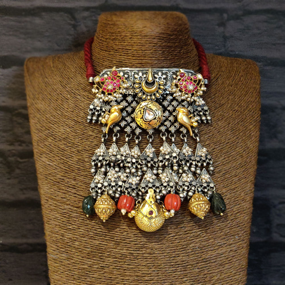 Indian Royalty Necklace – silver necklace with pearls and coral – My Motifs