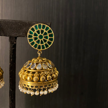 Sanra – handcrafted dual-tone 92.5 sterling silver earrings by My Motifs, view 2