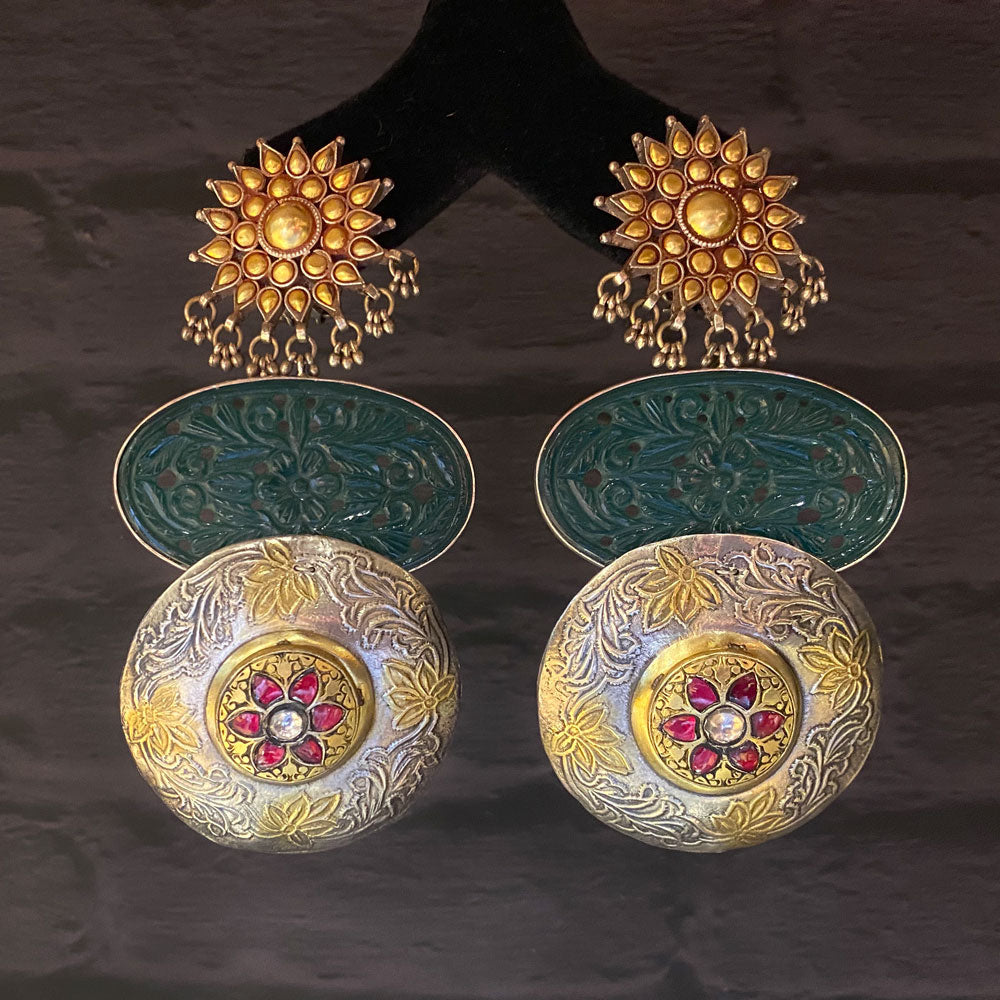 Dual Tone Surya Earring – handcrafted dual-tone 92.5 sterling silver earrings by My Motifs