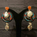 Contrast Teal And Orange Colour Circular Earrings – handcrafted 92.5 sterling silver earrings by My Motifs