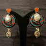 Contrast Teal And Orange Colour Circular Earrings – handcrafted 92.5 sterling silver earrings by My Motifs