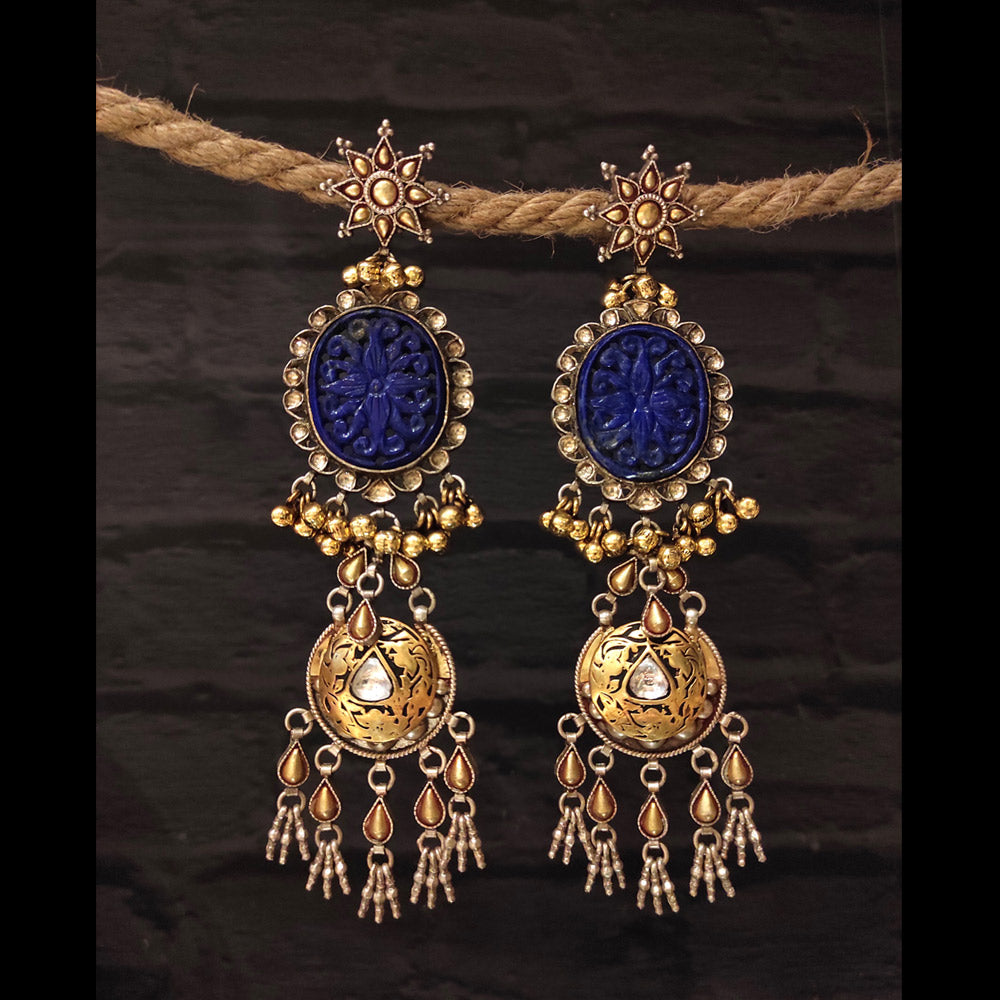 Two Tone Lapis Chandeliers – handcrafted dual-tone 92.5 sterling silver earrings by My Motifs