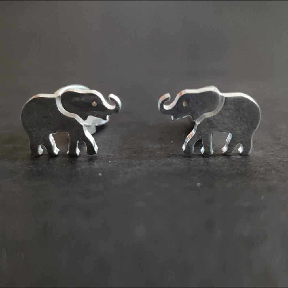 Elephant Cuff-Links Button – handcrafted 92.5 sterling silver cufflinks by My Motifs