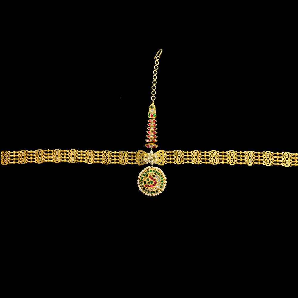 Vipasha – gold-tone silver maang tikka with kundan and floral motifs – My Motifs