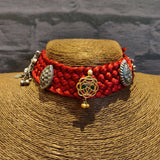 Red Necklace With Dual Tone – handcrafted dual-tone 92.5 sterling silver necklace by My Motifs