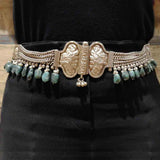Layered Silver Belt With Green Stones – handcrafted 92.5 sterling silver belt by My Motifs