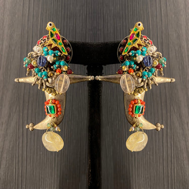 Caran – handcrafted dual-tone 92.5 sterling silver earrings by My Motifs, view 2