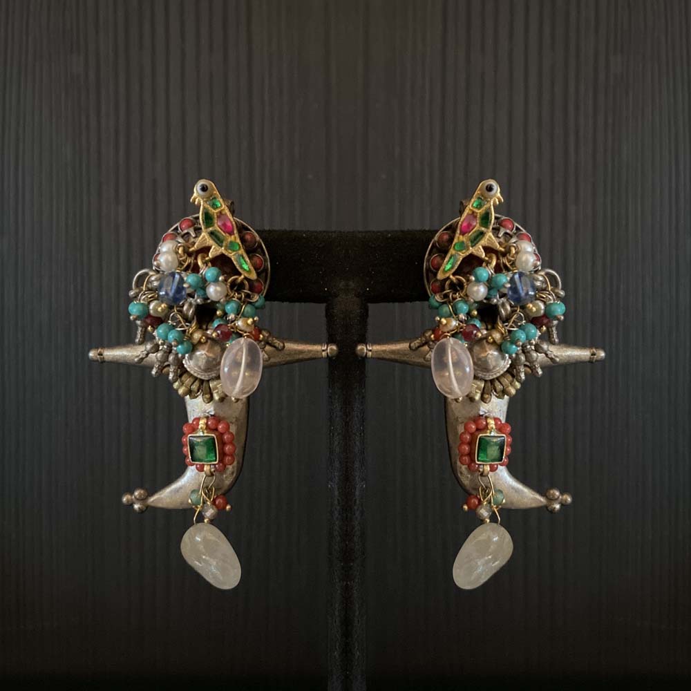 Caran – handcrafted dual-tone 92.5 sterling silver earrings by My Motifs