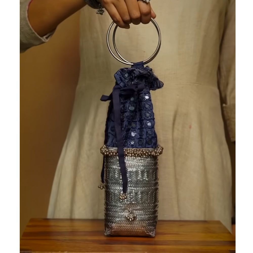 Sanemi – silver potli purse with ghungroo details – My Motifs