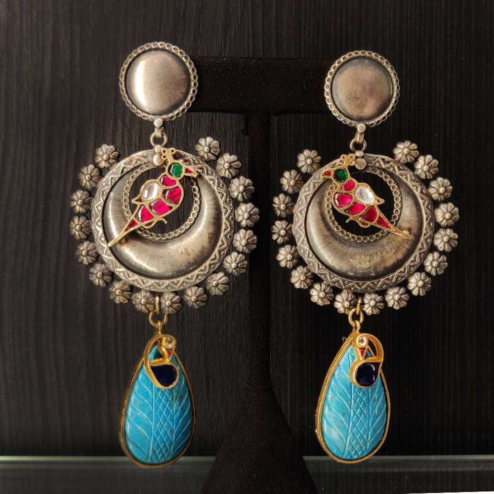 Statement Turquoise Stone Earrings – handcrafted 92.5 sterling silver earrings by My Motifs