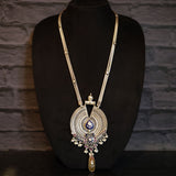 Long Oval Silver Necklace With Drop Shaped Natural Stone Pendant – handcrafted 92.5 sterling silver necklace by My Motifs