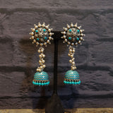 Blue And Pearl Jhumka Earrings – handcrafted 92.5 sterling silver earrings by My Motifs