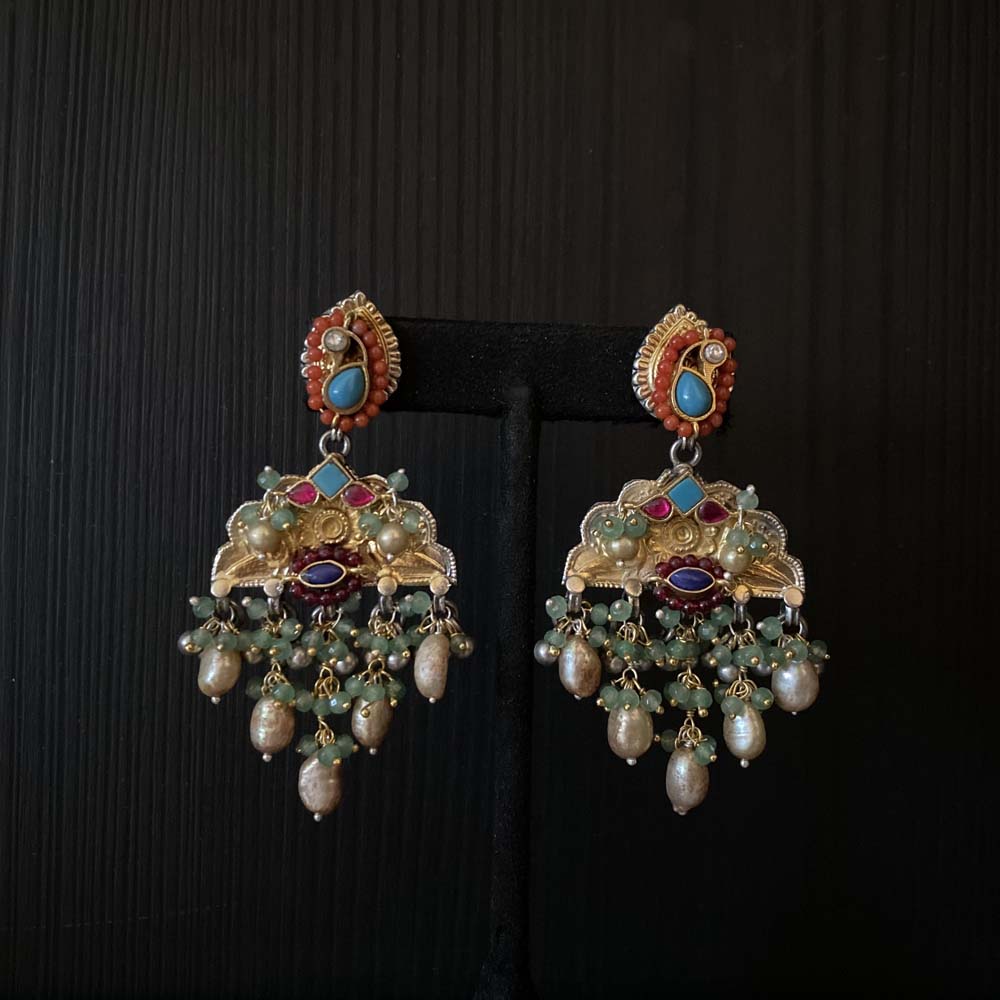 Ferika – handcrafted dual-tone 92.5 sterling silver earrings by My Motifs