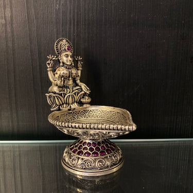 Silver goddess diya – handcrafted 92.5 sterling silver diya by My Motifs, view 2