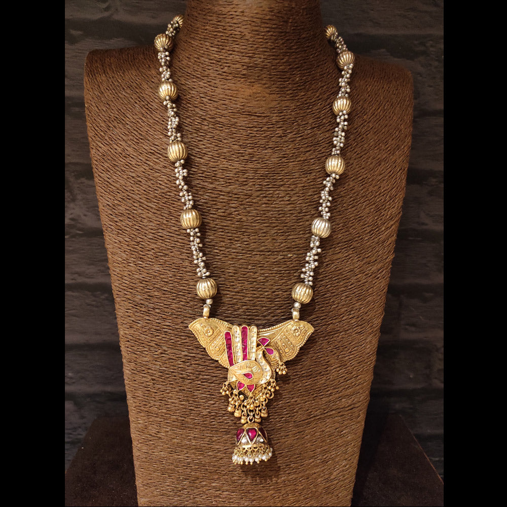 Dual Toned Rani Pink Haar – handcrafted dual-tone 92.5 sterling silver necklace by My Motifs