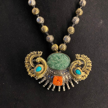 Viyun – dual-tone silver necklace with turquoise and coral, image 3 – My Motifs