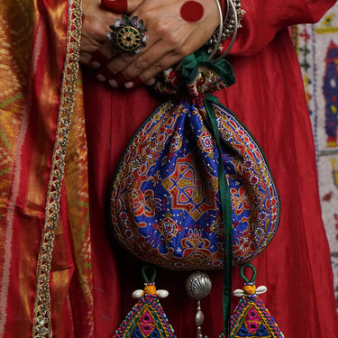 Bani – handcrafted silver and fabric potli purse by My Motifs, view 2