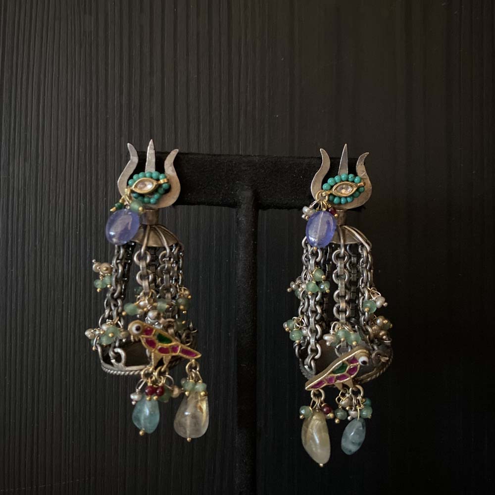 Esita – handcrafted dual-tone 92.5 sterling silver earrings by My Motifs