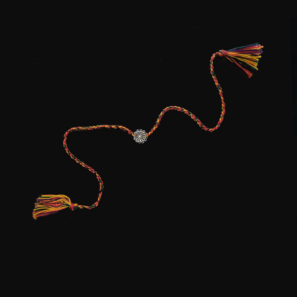 MultiColor Thread Floral Motif Rakhi – handcrafted 92.5 sterling silver rakhi by My Motifs