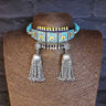 Bohemian Pastel Blue Choker With Tassels – handcrafted 92.5 sterling silver necklace by My Motifs