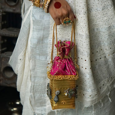 Rayaaaa – handcrafted dual-tone 92.5 sterling silver potli bag by My Motifs, view 2