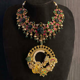 Uvana gold-tone silver necklace with pacheli motif, emeralds and kundan