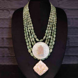 Pink And Jade Contrast Stone Necklace – handcrafted 92.5 sterling silver necklace by My Motifs