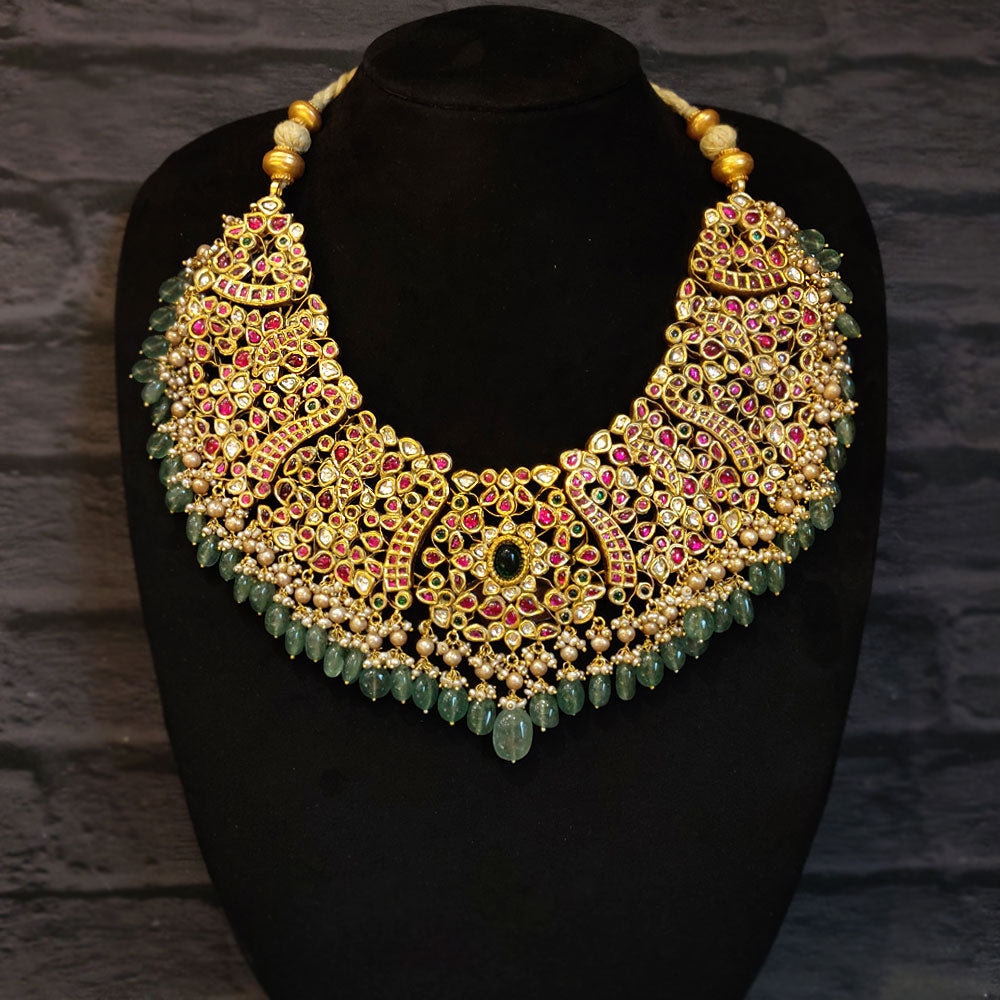 Kundan Neckpiece With Jade Stones – handcrafted 92.5 sterling silver necklace by My Motifs
