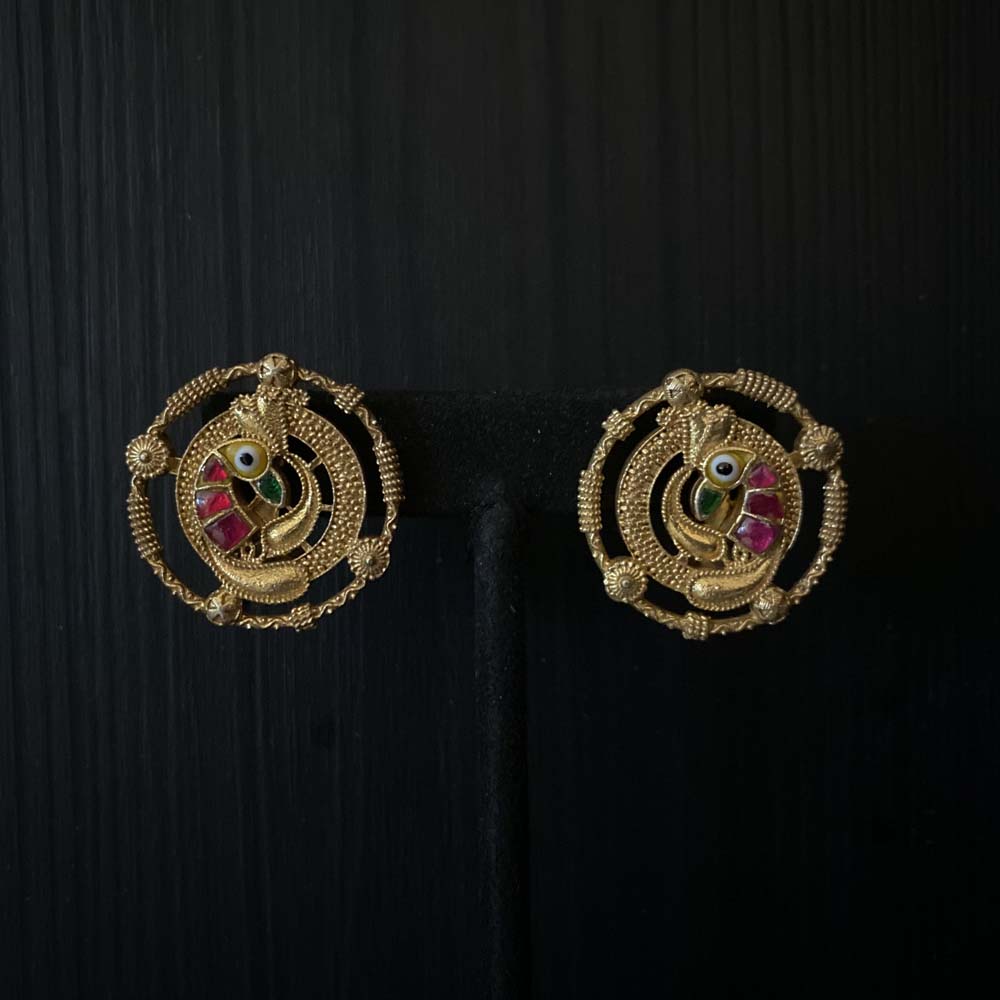 Gaarut – gold-plated silver stud earrings with enamel work – My Motifs