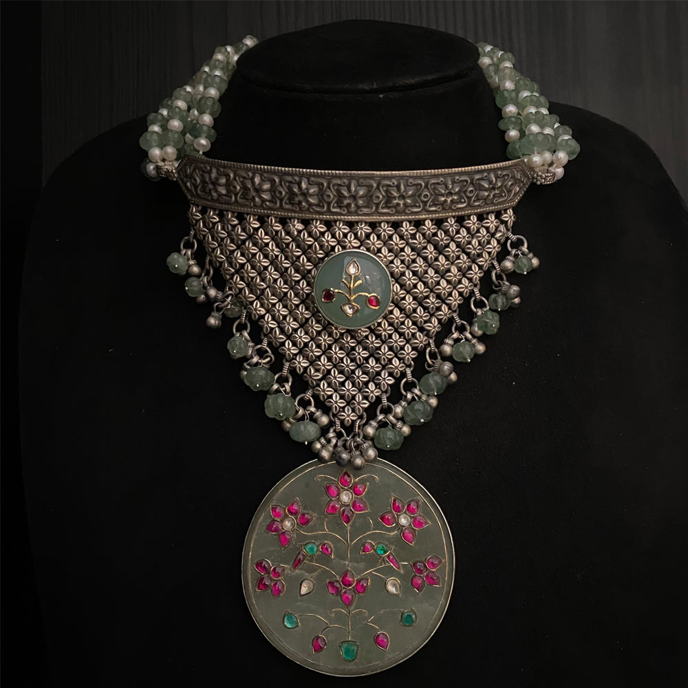 Aabha – handcrafted oxidised 92.5 sterling silver necklace by My Motifs