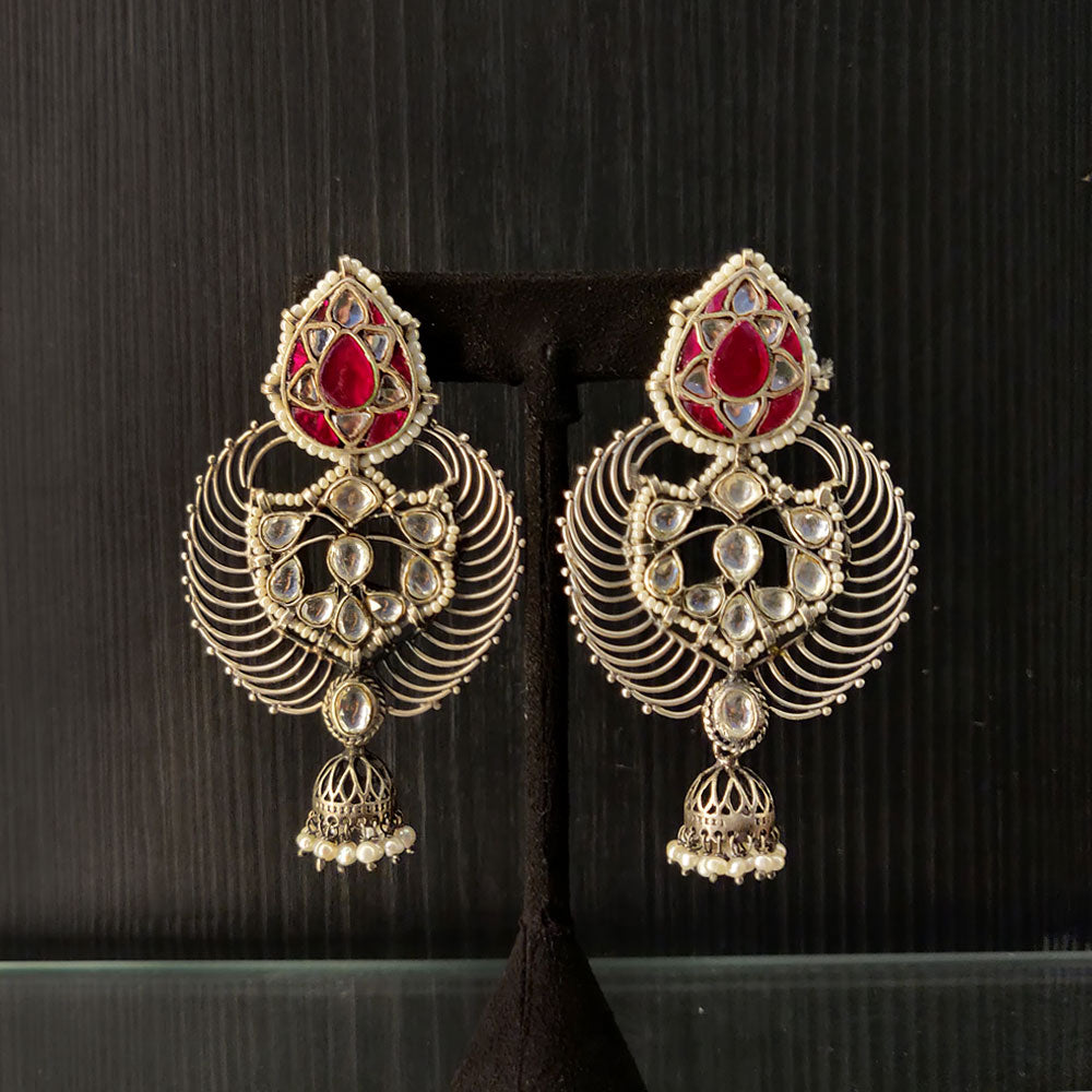 Intricate Chandbalis With Pink Stones – handcrafted 92.5 sterling silver earrings by My Motifs