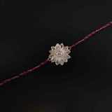 Silver Floral Rakhi With Multicolor Thread – handcrafted 92.5 sterling silver rakhi by My Motifs