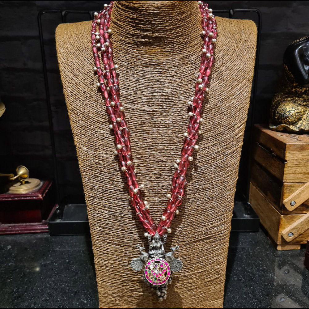 Ruby Beaded Necklace – handcrafted 92.5 sterling silver necklace by My Motifs