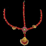 Minimalistic Red Harness With Gold Details – handcrafted 92.5 sterling silver mang tikka by My Motifs