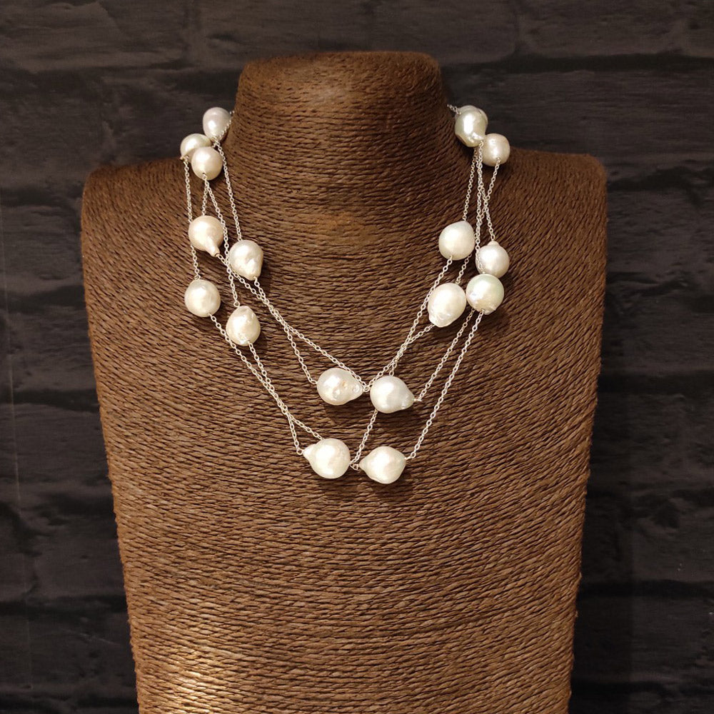 White Pearl Haar handcrafted 925 sterling silver mala - My Motifs